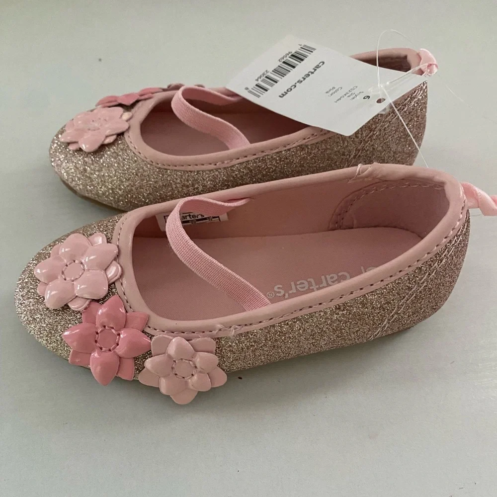 Carter's pink and Glittery Gold Floral Dress Shoes